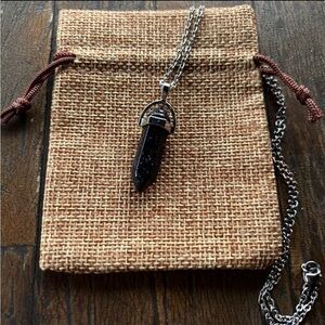 Blue Sandstone Point Necklace Blue Sandstone Pendant Crystal Point Necklace